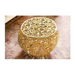 Table basse METRIX dorée 53 cm avec motif organique géométrique – Table basse design en aluminium