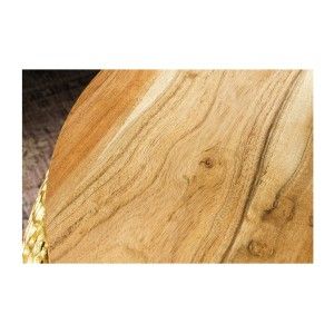 Table basse METRIX ronde 72 cm dorée avec plateau en bois d’acacia – Table basse design en aluminium et bois massif
