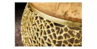 Table basse METRIX ronde 72 cm dorée avec plateau en bois d’acacia – Table basse design en aluminium et bois massif