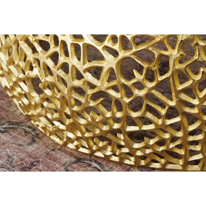 Couchtisch METRIX rund 72 cm golden mit Akazienholzplatte – Design-Couchtisch aus Aluminium und Massivholz