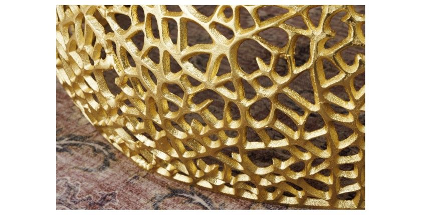 Table basse METRIX ronde 72 cm dorée avec plateau en bois d’acacia – Table basse design en aluminium et bois massif