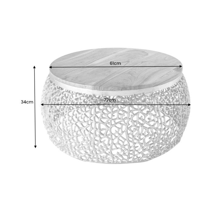 Couchtisch METRIX rund 72 cm golden mit Akazienholzplatte – Design-Couchtisch aus Aluminium und Massivholz