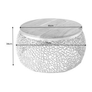 Table basse METRIX ronde 72 cm dorée avec plateau en bois d’acacia – Table basse design en aluminium et bois massif