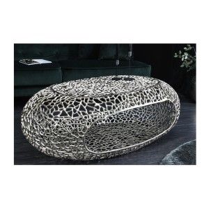 Table basse METRIX ovale 119 cm argentée avec niche intégrée – Table basse design en aluminium