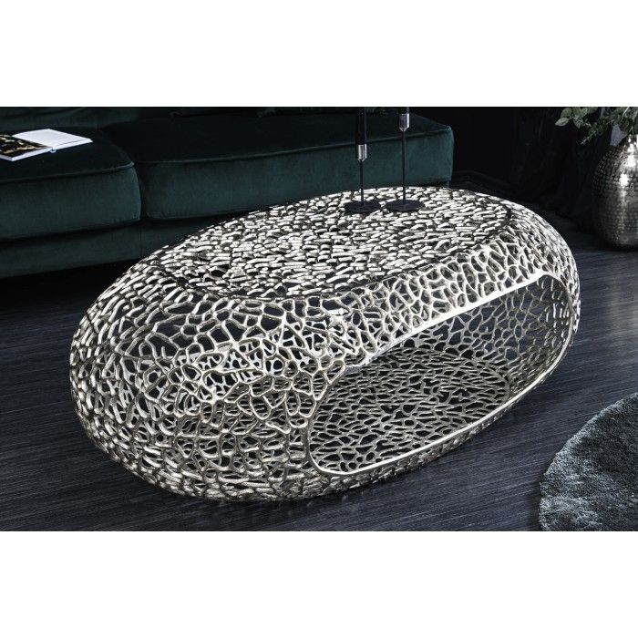 Salontafel METRIX ovaal 119 cm zilverkleurig met geïntegreerde nis - Design salontafel van aluminium