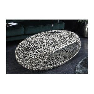 Table basse METRIX ovale 119 cm argentée avec niche intégrée – Table basse design en aluminium