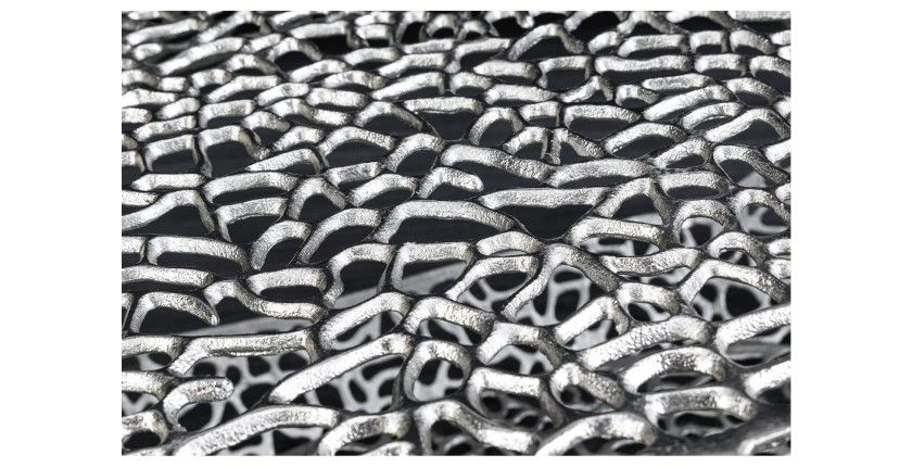 Table basse METRIX ovale 119 cm argentée avec niche intégrée – Table basse design en aluminium