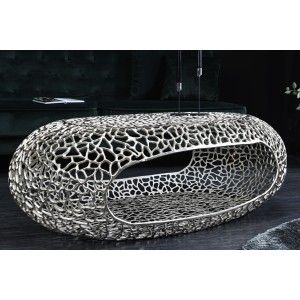 Table basse ovale 119cm argentée avec 1 niche collection METRIX mise en situation