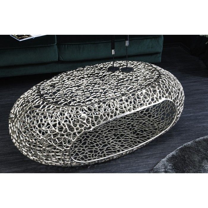 Salontafel METRIX ovaal 119 cm zilverkleurig met geïntegreerde nis - Design salontafel van aluminium