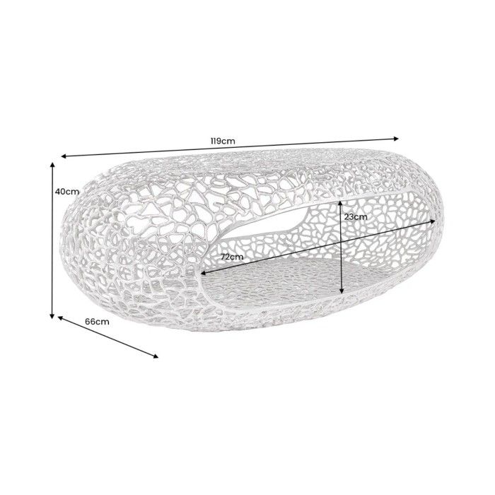 Salontafel METRIX ovaal 119 cm zilverkleurig met geïntegreerde nis - Design salontafel van aluminium
