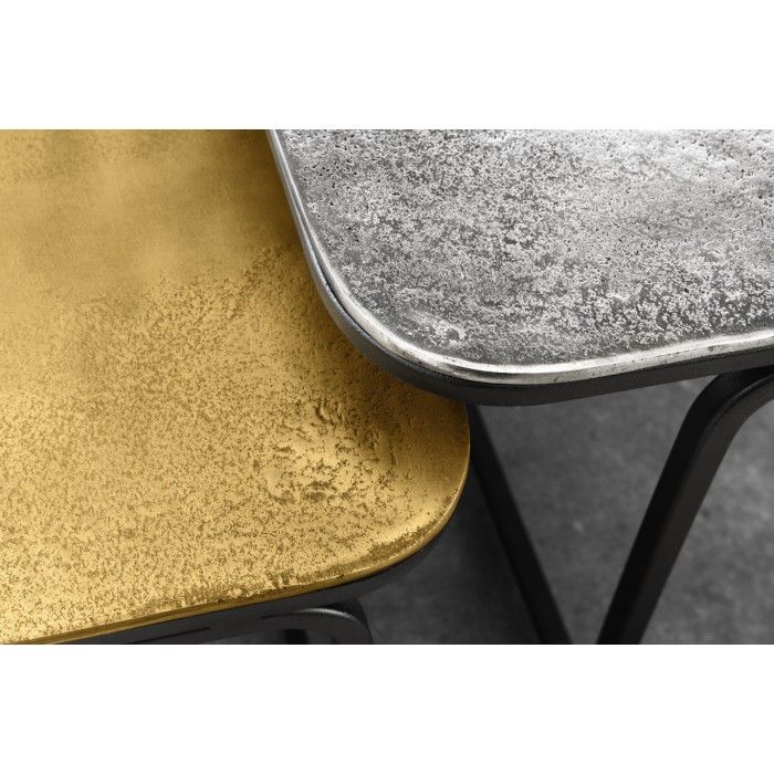 Lot di 2 tavolini gigogne METRIX quadrati dorati e argentati - Tavolini design impilabili in metallo
