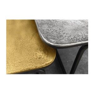 Lot de 2 tables basses gigognes METRIX carrées dorée et argentée – Tables basses design empilables en métal