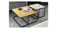 Lot de 2 tables basses gigognes METRIX carrées dorée et argentée – Tables basses design empilables en métal