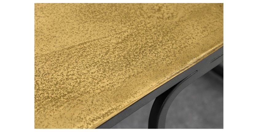 Lot de 2 tables basses gigognes METRIX carrées dorée et argentée – Tables basses design empilables en métal