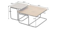 Lot de 2 tables basses gigognes METRIX carrées dorée et argentée – Tables basses design empilables en métal