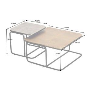 Lot de 2 tables basses gigognes METRIX carrées dorée et argentée – Tables basses design empilables en métal