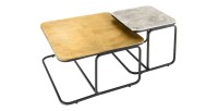 Lot de 2 tables basses gigognes METRIX carrées dorée et argentée – Tables basses design empilables en métal
