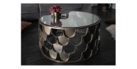 Table basse METRIX ronde 60 cm bronze avec structure effet écaille – Table basse design en métal et verre trempé