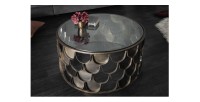 Table basse METRIX ronde 60 cm bronze avec structure effet écaille – Table basse design en métal et verre trempé