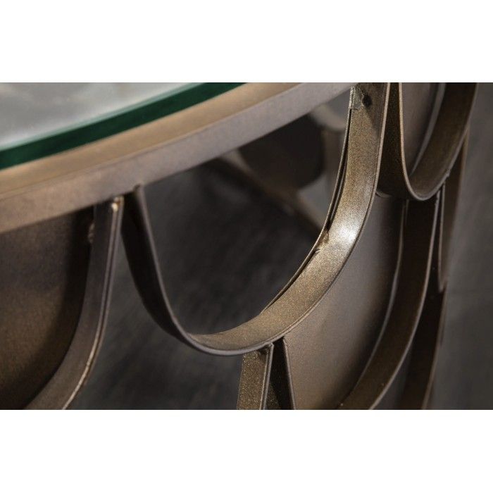 Couchtisch METRIX rund 60 cm Bronze mit Schuppenstruktur – Design-Couchtisch aus Metall und gehärtetem Glas