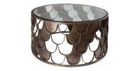 Table basse METRIX ronde 60 cm bronze avec structure effet écaille – Table basse design en métal et verre trempé