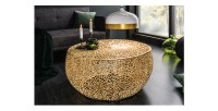 Table basse METRIX ronde dorée 80 cm – Table basse design en aluminium ajouré