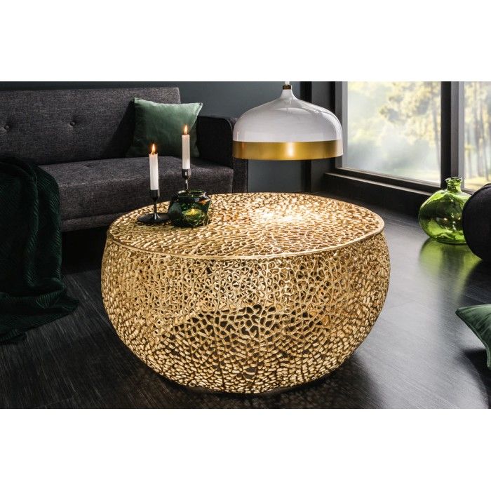 Beistelltisch METRIX rund golden 80 cm – Design-Beistelltisch aus durchbrochenem Aluminium