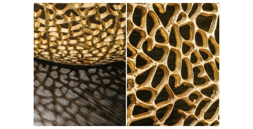 Table basse METRIX ronde dorée 80 cm – Table basse design en aluminium ajouré