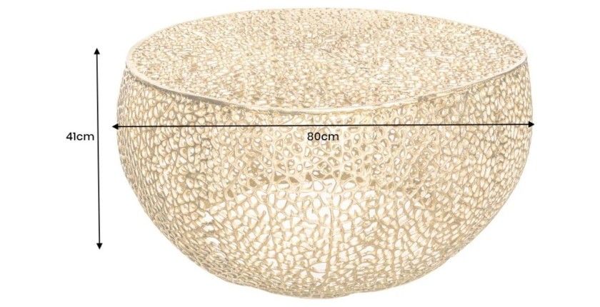 Table basse METRIX ronde dorée 80 cm – Table basse design en aluminium ajouré