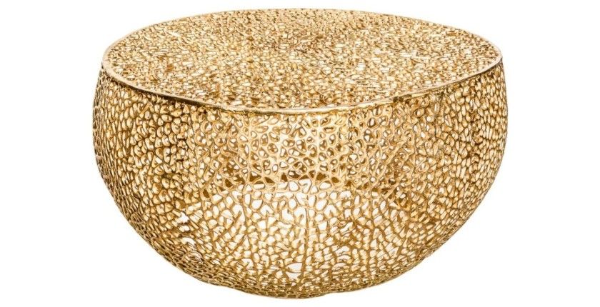 Table basse METRIX ronde dorée 80 cm – Table basse design en aluminium ajouré