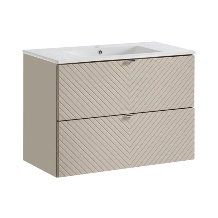 Badezimmer-Set AOKI: Waschtischunterschrank mit Schubladen 80cm + Einbauwaschbecken weiß