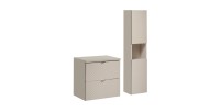 Ensemble AOKI : meuble sous vasque à tiroirs 60cm + plan vasque beige + colonne de rangement