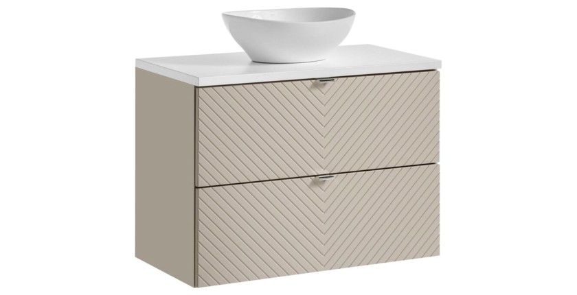 Ensemble de salle de bain AOKI avec meuble sous vasque 80cm beige, plan vasque blanc et vasque à poser