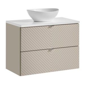 Ensemble de salle de bain AOKI avec meuble sous vasque 80cm beige, plan vasque blanc et vasque à poser