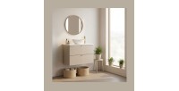 Ensemble de salle de bain AOKI avec meuble sous vasque 80cm beige, plan vasque blanc et vasque à poser mis en situation