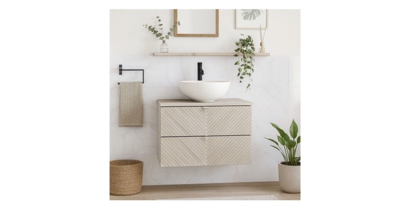 Ensemble meuble sous vasque 80cm et plan vasque AOKI beige mis en situation