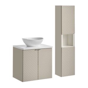 Ensemble de salle de bain AOKI avec meuble sous vasque, plan vasque, vasque à poser et colonne de rangement