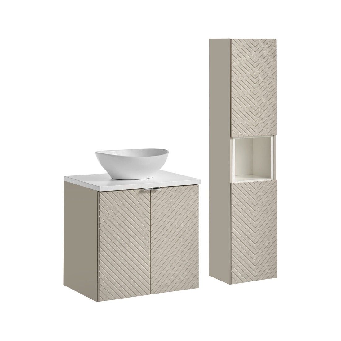 Ensemble de salle de bain AOKI avec meuble sous vasque, plan vasque, vasque à poser et colonne de rangement