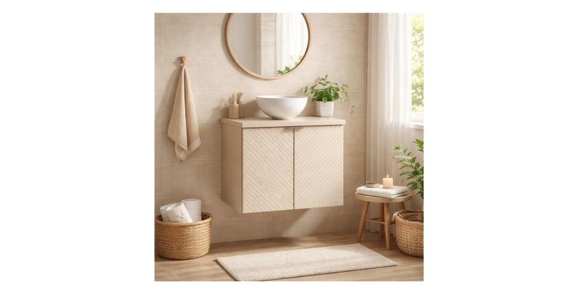 Ensemble de salle de bain AOKI avec meuble sous vasque, plan vasque et vasque ronde à poser mis en situation