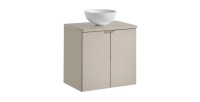 Ensemble de salle de bain AOKI : meuble sous vasque à placards 60cm + plan vasque beige + vasque blanche ronde à poser