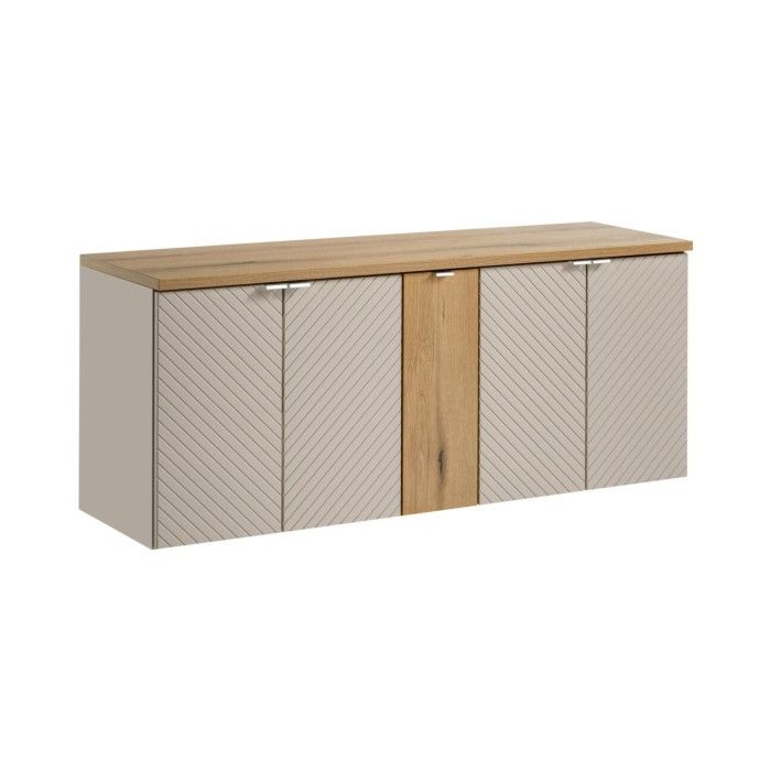 Badezimmer-Set AOKI: Unterschrank mit Schränken 140cm + Waschtisch in Holzoptik