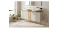 Badezimmer-Set AOKI: Unterschrank mit Schränken 140cm + Waschtisch in Holzoptik