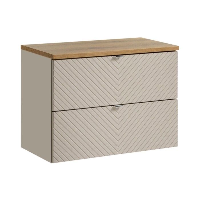 Badezimmer-Set AOKI: Waschtischunterschrank mit Schubladen 80cm + Waschtischplatte in Holzoptik