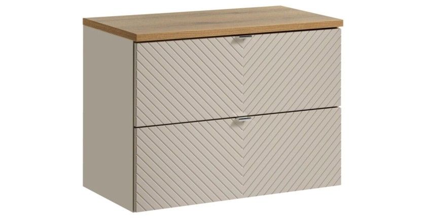 Badezimmer-Set AOKI: Waschtischunterschrank mit Schubladen 80cm + Waschtischplatte in Holzoptik