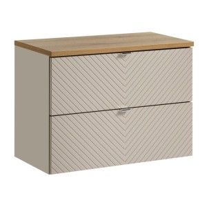 Ensemble meuble sous vasque et plan pour vasque beige et chêne clair AOKI