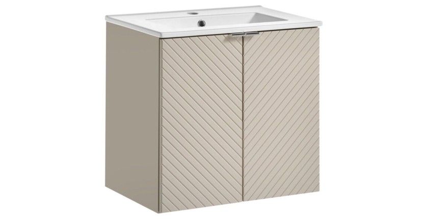 Meuble sous vasque et vasque encastrée 60cm beige et blanc collection AOKI