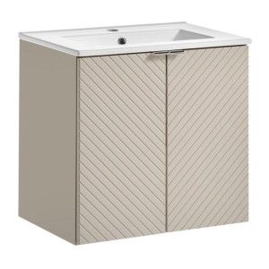 Meuble sous vasque et vasque encastrée 60cm beige et blanc collection AOKI