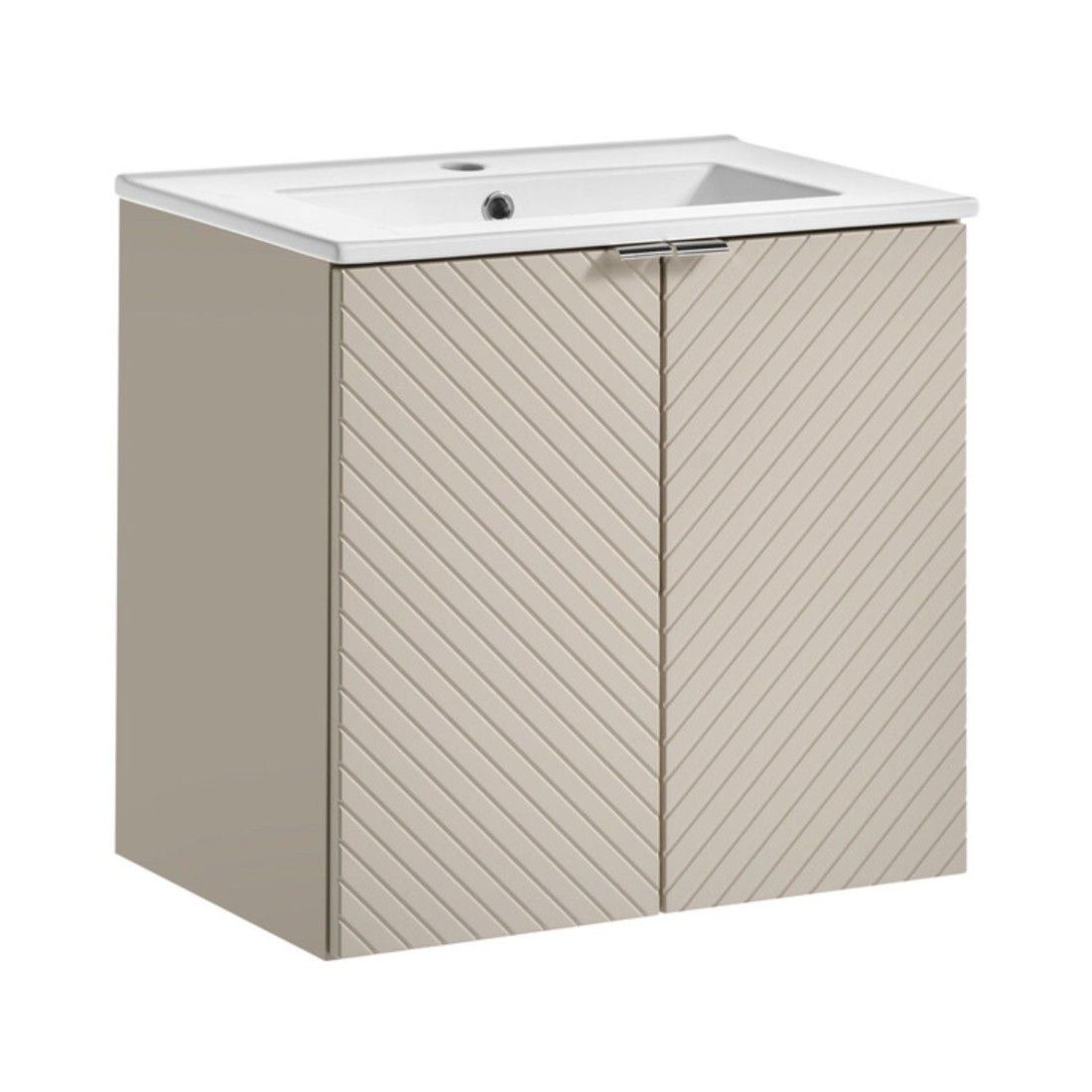 Meuble sous vasque et vasque encastrée 60cm beige et blanc collection AOKI