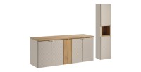 Ensemble AOKI : meubles sous vasque à placards + plan vasque chêne + colonne