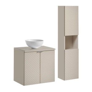 Ensemble de salle de bain avec meuble sous vasque, plan vasque, vasque à poser et colonne de rangement AOKI